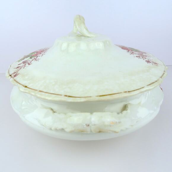 John Maddock Sons Royal Vitreous Covered Vegetable Bowl Ironstone Floral Antique - Picture 3 of 16